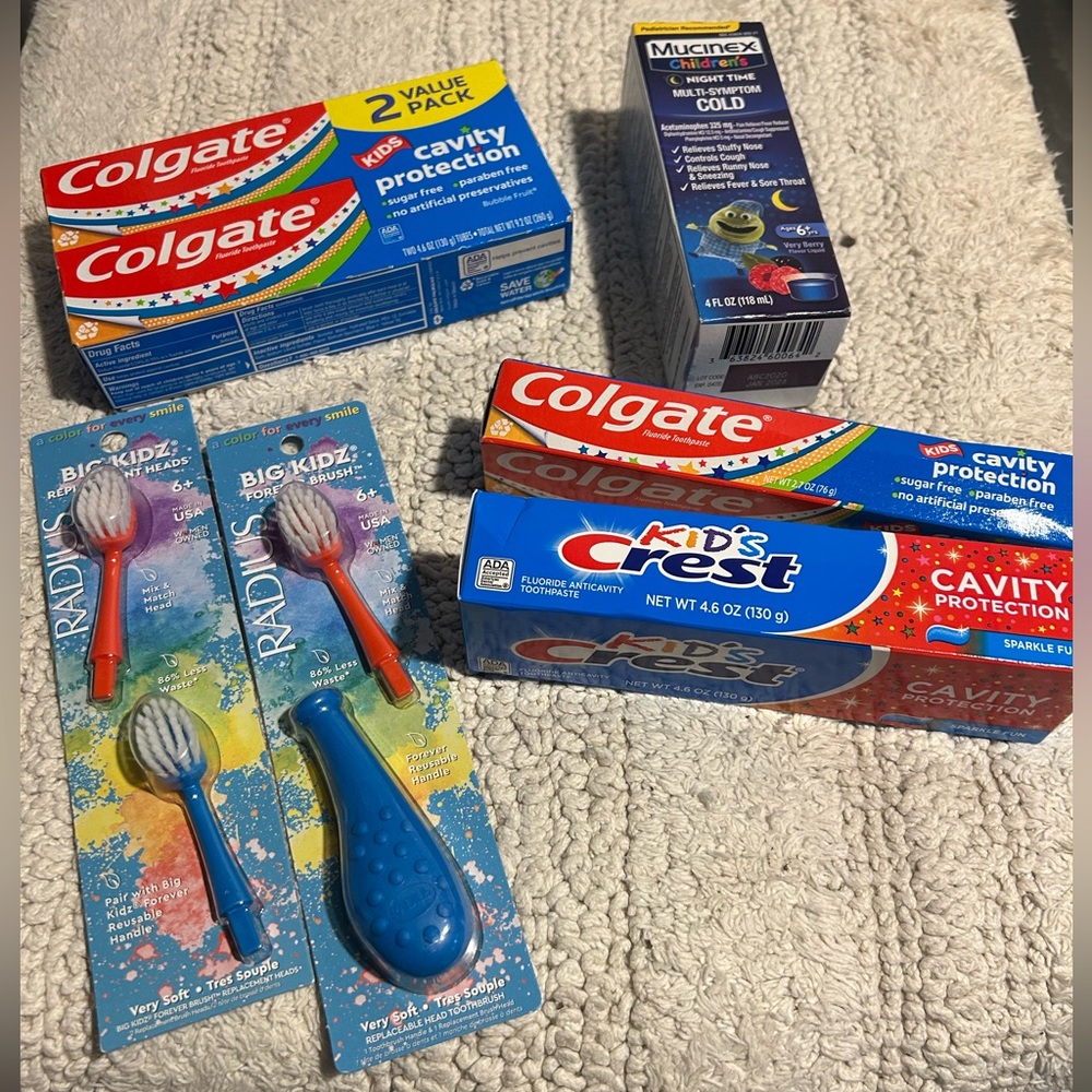 Children’s Colgate & Crest toothpaste bundle with Radius big Kids toothbrush set
